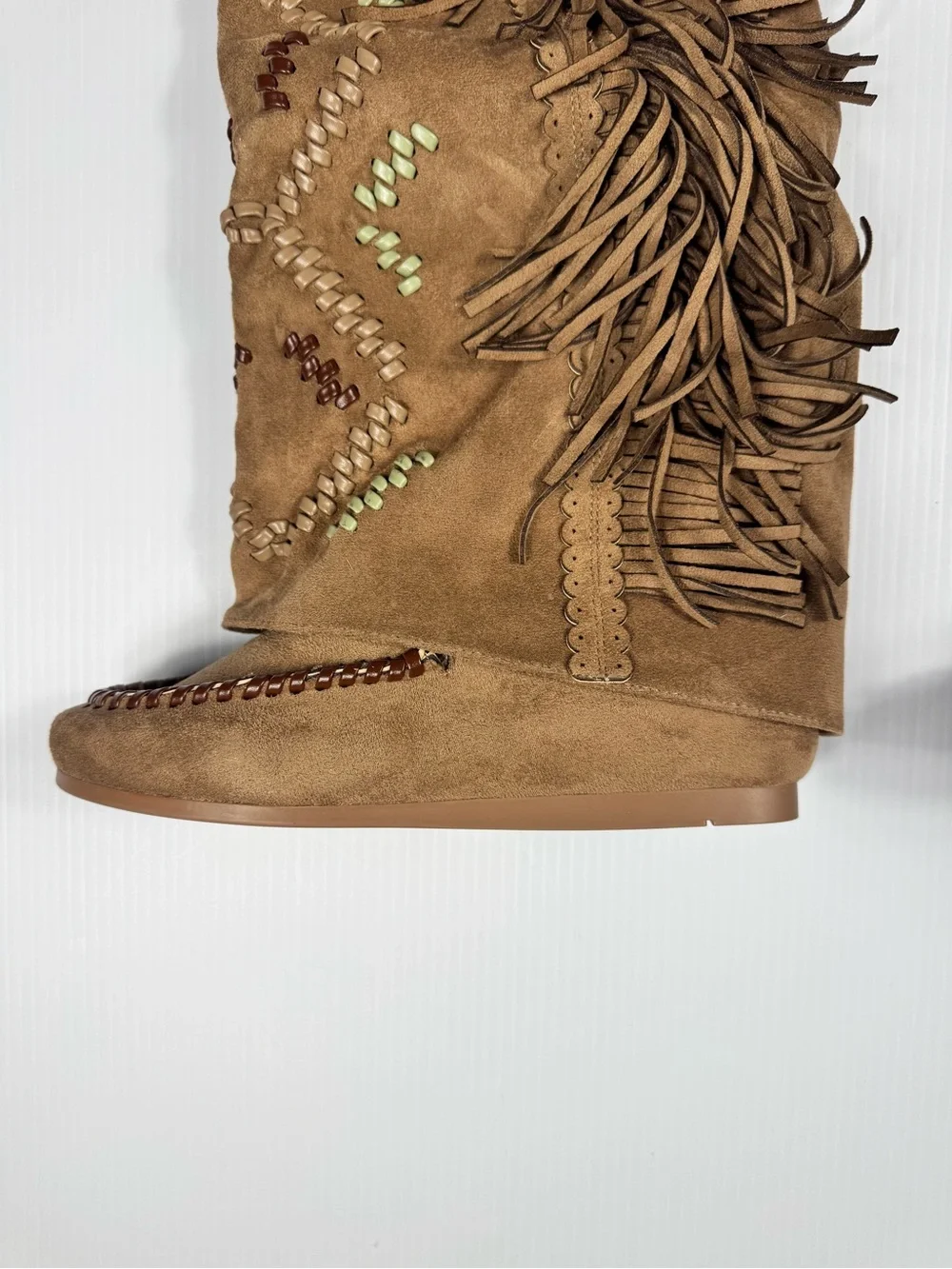 Azalea Wang Edmond Brown Fringe Western Boho Knee-High Boots NIB Size 6